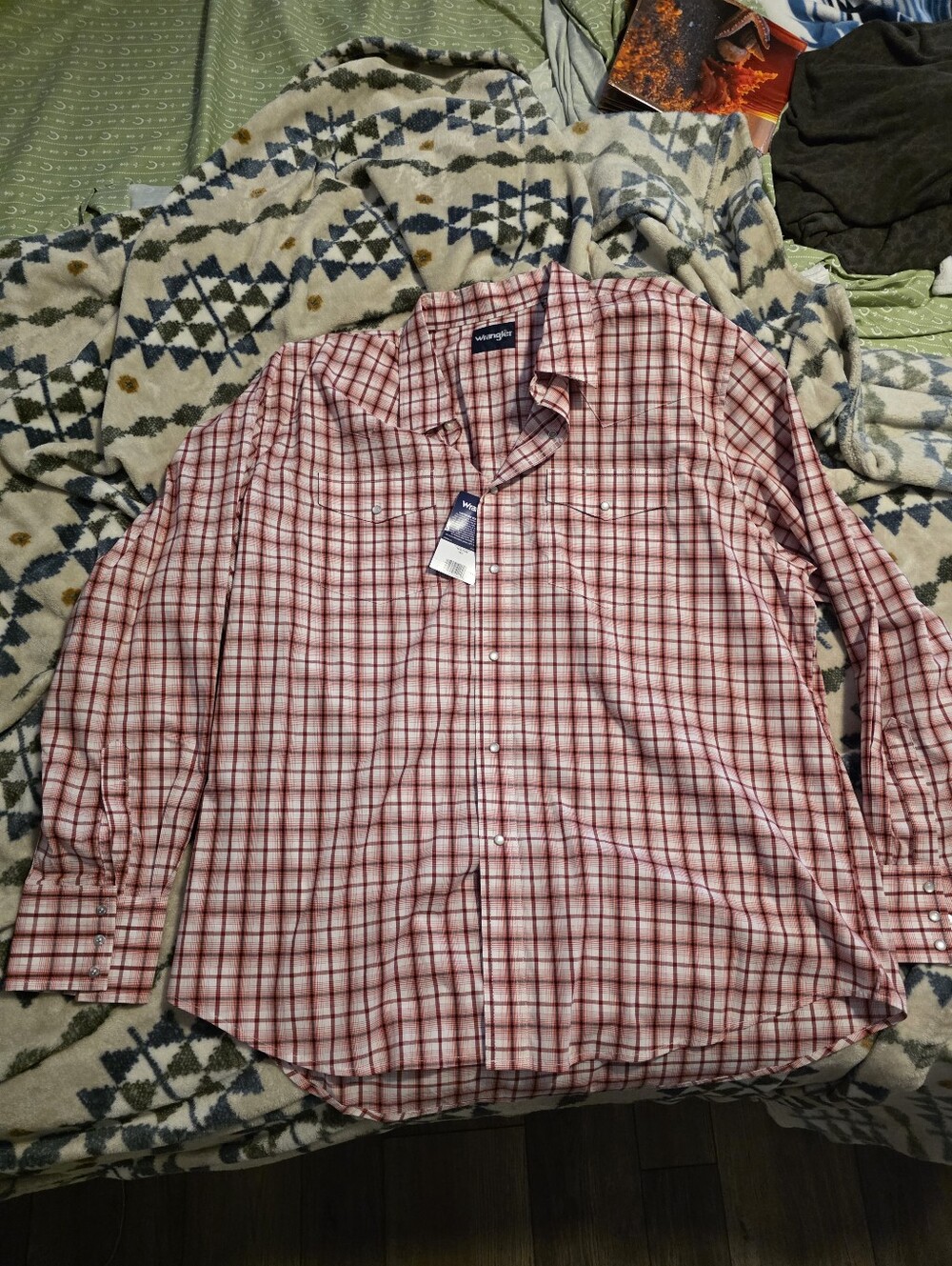 Wrangler Men’s Pearl Snap Red Plaid Button-Up LS Shirt NWT Xxl